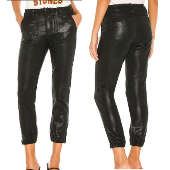 Paige Mayslie Luxe Coating High Waisted Cropped Jogger Pants Black Fog US 26 - Picture 1 of 8